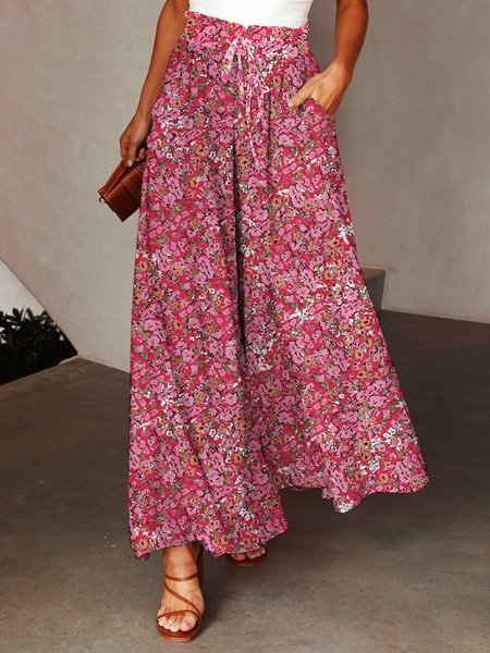 

Casual Loose Drawstring Floral Pants, Multicolor, Pants