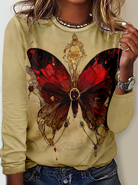 

Women's Butterfly Simple Shirt, Khaki, Long sleeves
