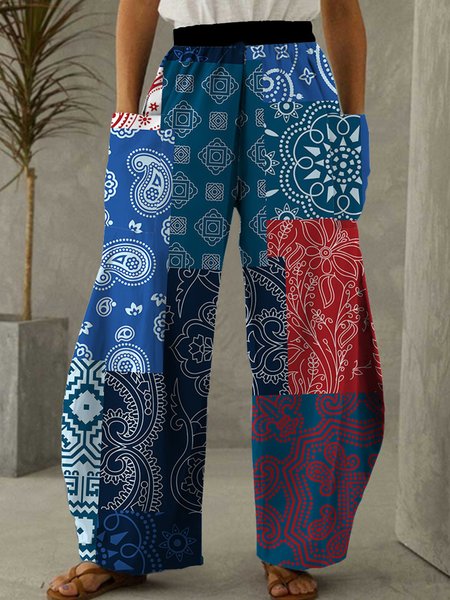 

Casual Floral Loose Pants, Multicolor, Pants