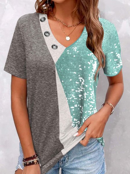 

Casual Color Block T-Shirt, Green, T-Shirts