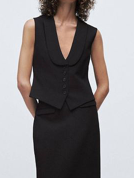 

Shawl Collar Sleeveless Plain Regular Fit Urban Vest, Black, Vests and Gilets
