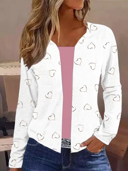 

Casual Heart/Cordate Loose Kimono, White, Cardigans