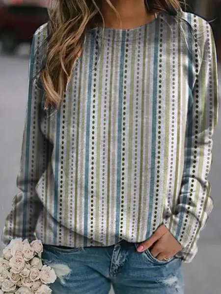 

Casual Loose Crew Neck Striped Sweatshirt, Stripe, Sweatshirts & Hoodies