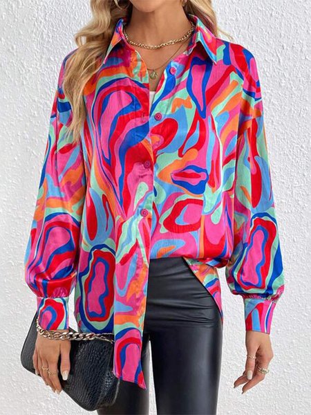 

Casual Shawl Collar Loose Ombre Blouse, Deep pink, Shirts & Blouses