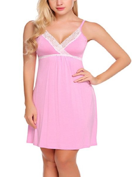 

Women's Lace Stitching Camisole Nightdress Home Casual Clothing, Pink, Loungewear & Sleepwear