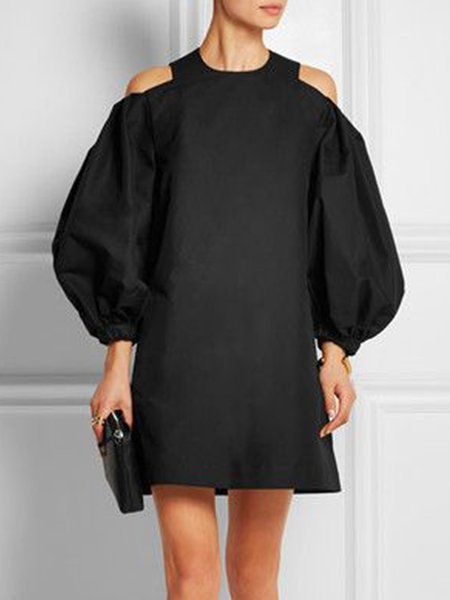

Elegant Crew Neck Loose Dress, Black, Mini Dresses
