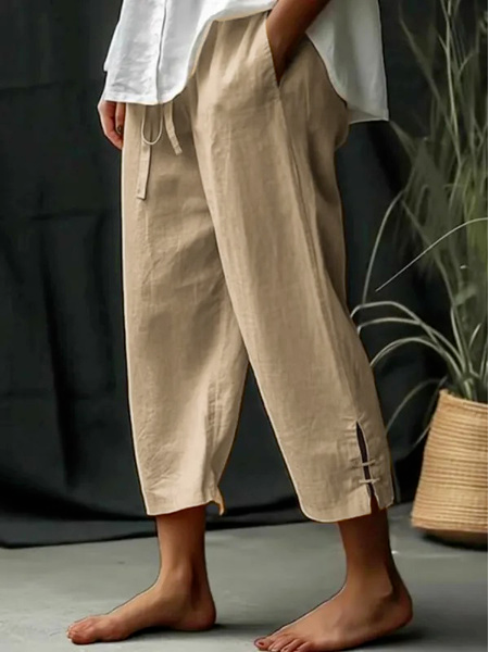 

Loose Casual Plain Pants, Khaki, Pants