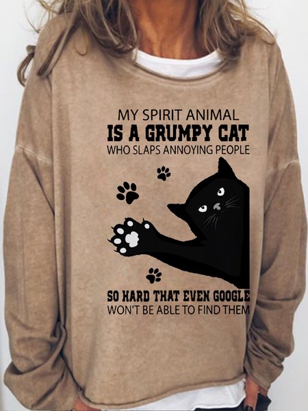 

Women's Black cat my spirit animal is a grumpy cat who slaps annoying people Casual Sweatshirt, Light brown, Hoodies&Sweatshirts