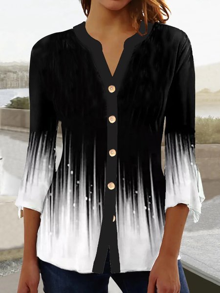

Knitted Color Block Casual Loose Shirt, Black, Shirts & Blouses