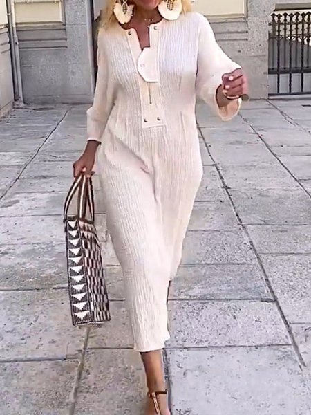 

Casual Crew Neck Plain Dress, White, Dresses