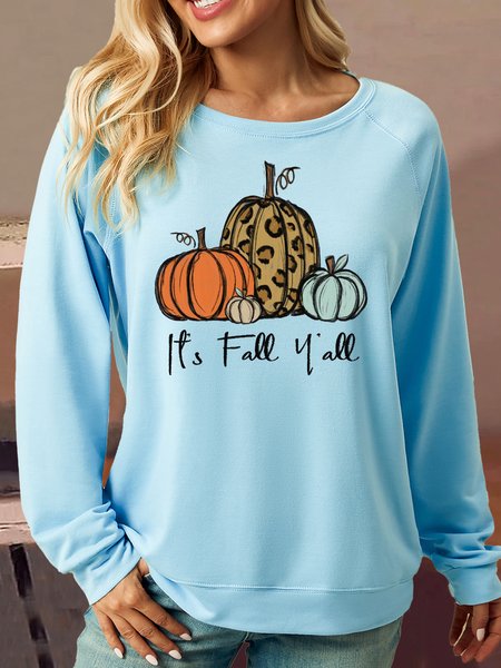 

Women's It's fall y'all pumpkins Crew Neck Casual Sweatshirt, Light blue, Hoodies&Sweatshirts