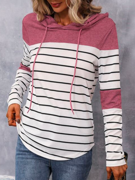 

Casual Loose Striped Striped Colorblock Drawstring Hoodie, Pink, Sweatshirts & Hoodies