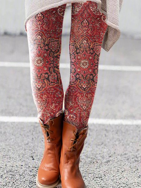 

Tight Ethnic Knitted Casual Legging, Red, Leggings