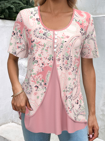 

Paisley Casual Regular Fit Crew Neck Shirt, Pink, Shirts & Blouses