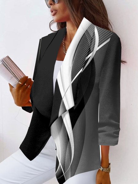 

Casual Shawl Collar Loose Abstract Blazer, Black-white, Blazers
