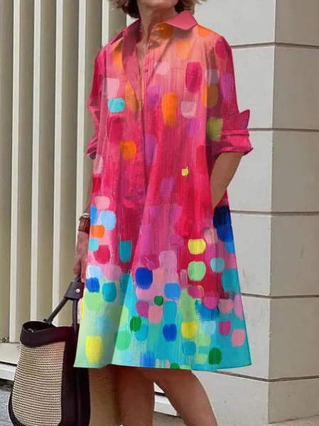 

Gradient Pattern Casual Shawl Collar Loose Dress, Red, Dresses