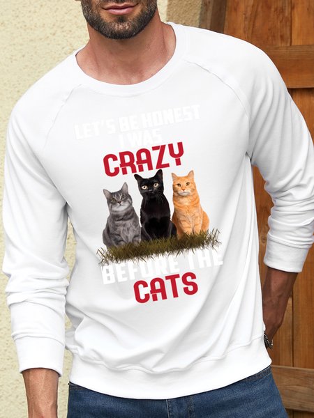 

Men’s Three Cute Cats Animal Casual Crew Neck Sweatshirt, White, Hoodies&Sweatshirts