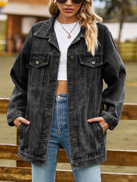 

Casual Denim Plain Denim Coat, Black, Coats
