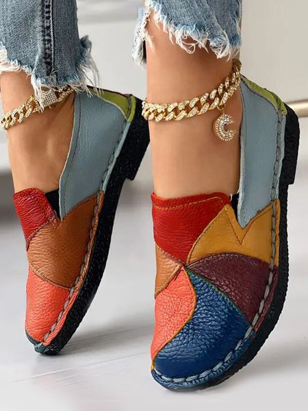 

Soft Retro Contrast Stitching Flats, Red, Flats