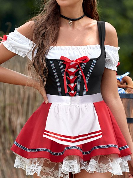 

Vacation Plain Boat Neck Dress With No, Red, Dresses