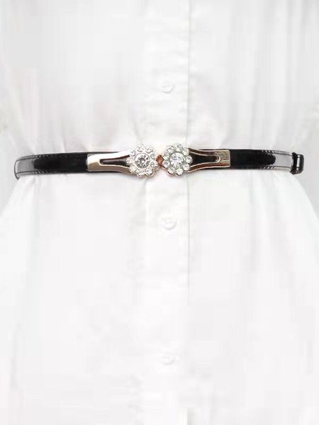

Rhinestone Metal Embellishment Belt, Black, Belts