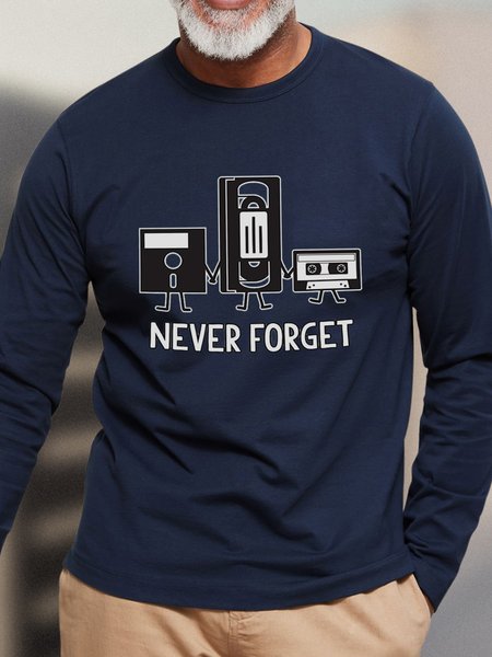 

Men’s Never Forget Casual Crew Neck Cotton Long Sleeve T-Shirt, Dark blue, Long Sleeves