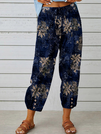 

Vacation Loose Cotton And Linen Pants, Navyblue, Pants