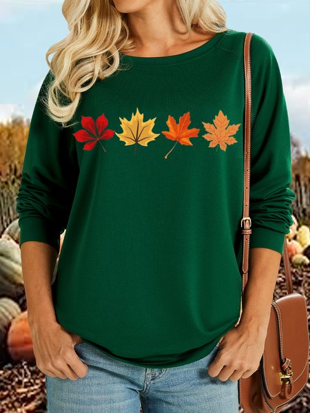 

Women's Autumn Fall Maple Leaves Casual Crew Neck Regular Fit Sweatshirt, Green, Hoodies&Sweatshirts