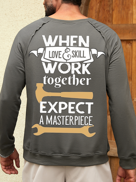 

Men's Casual Crew Neck Text Letters Cotton-Blend Sweatshirt, Gray, Hoodies&Sweatshirts