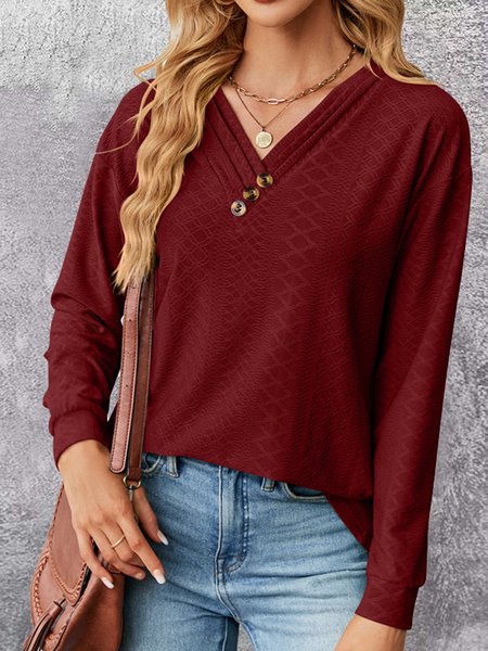 

Casual Plain Regular Fit V Neck T-Shirt, Wine red, T-Shirts