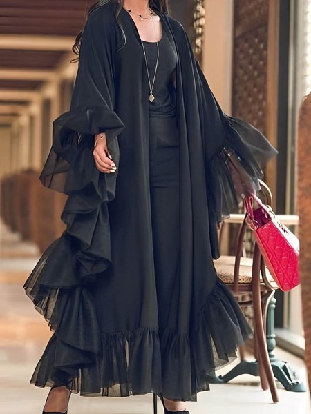 

Plain Elegant Long Sleeve Loose Kimono, Black, Kimonos