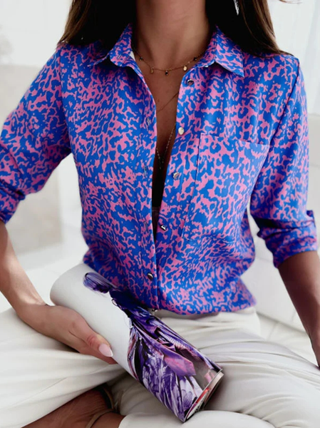 

Abstract Shirt Collar Loose Casual Blouse, Purple, Shirts & Blouses