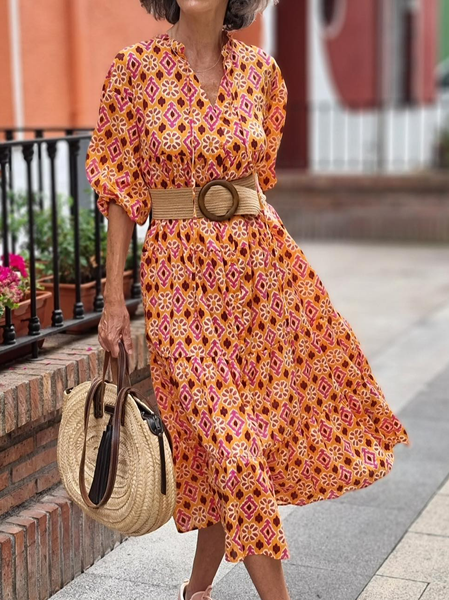 

Regular Fit Casual Geometric Dress, Orange, Dresses