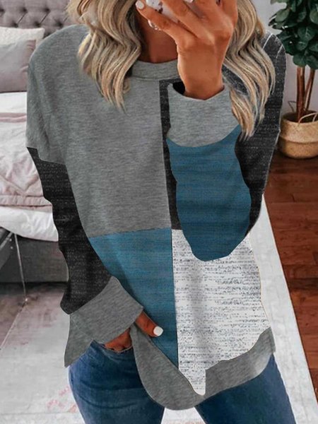 

Casual Color Block Crew Neck Regular Fit Sweatshirt, Blue, Sweatshirts & Hoodies