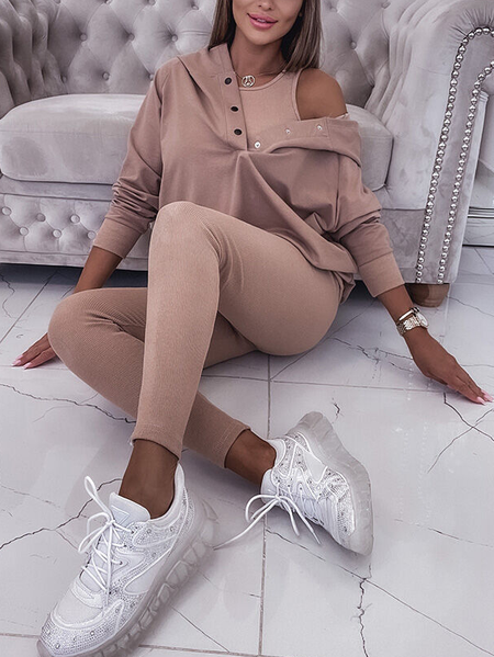 

Regular Fit Casual Plain Hoodie Matching Outfit, Coffee, Suit Set