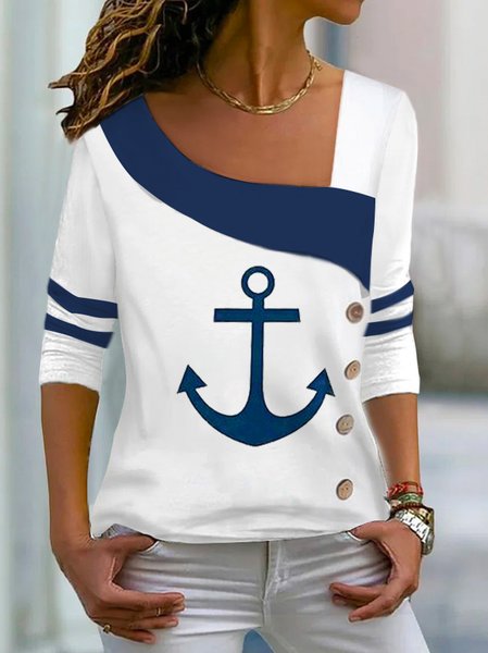 

Women Anchor Casual Long Sleeve T-shirt, Blue, Long Sleeves