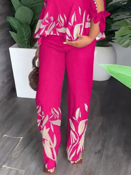 

Floral Vacation Loose Fashion Pants, Rose red, Pants