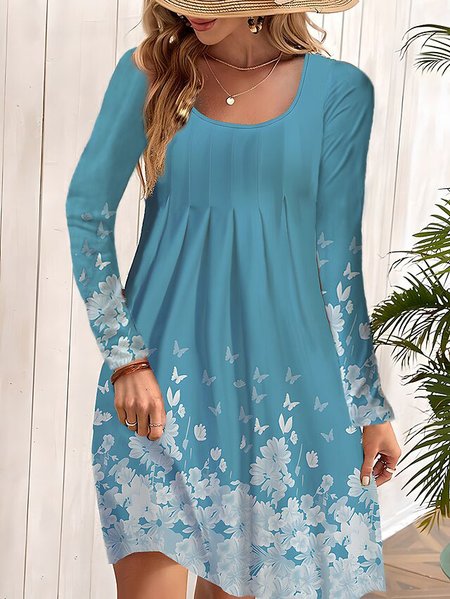 

Butterfly Crew Neck Loose Casual Dress, Blue, Dresses