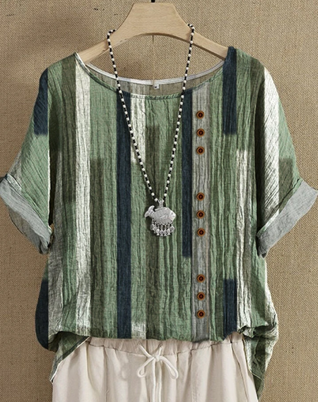 

Casual Color Block Loose Crew Neck Blouse, Green, Shirts & Blouses