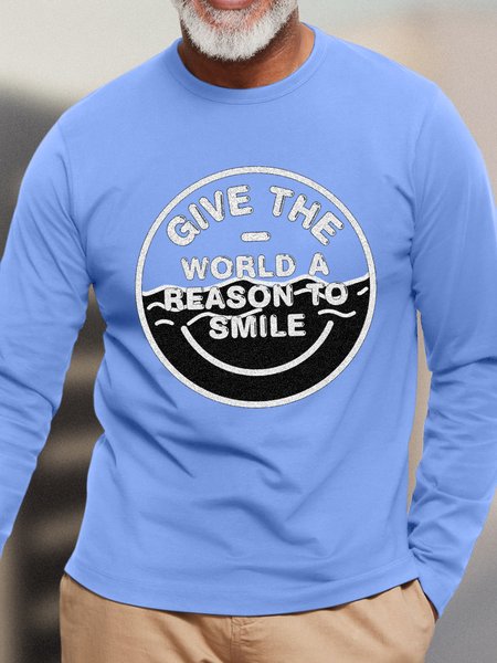 

Men’s Give The World A Reason To Smile Cotton Casual Top, Light blue, Long Sleeves