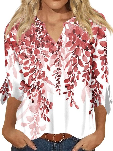 

Floral Vacation V Neck Flare Sleeve T-Shirt, Color30, T-Shirts