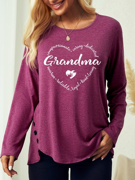 

Women's Grandma heart Casual Cotton-Blend Shirt, Burgundy, Long sleeves