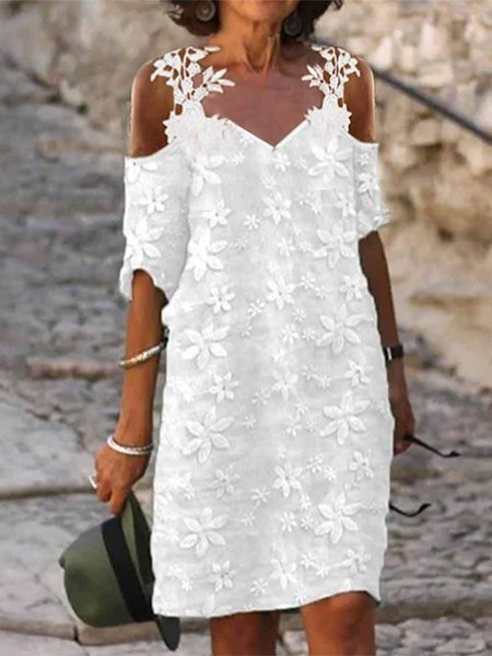 

Casual Lace Floral Cotton Dress, White, Dresses