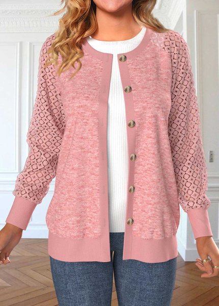 

Loose Lace Casual Crew Neck Kimono, Pink, Cardigans
