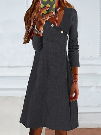 

Square Neck Plain Casual Regular Fit Dress, Deep gray, Dresses