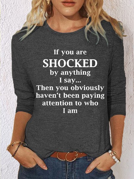 

Women's Casual Funny Letters Shirt, Gray, Long sleeves