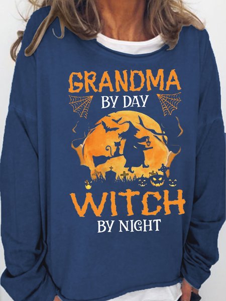 

Women's Grandma my day Witch by night Halloween Letters Casual Crew Neck Sweatshirt, Dark blue, Hoodies&Sweatshirts