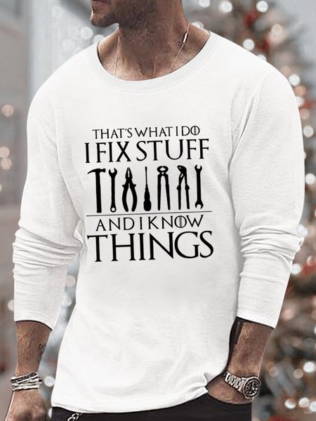 

Men’s Humor And Irony Casual Crew Neck Top, White, Long Sleeves