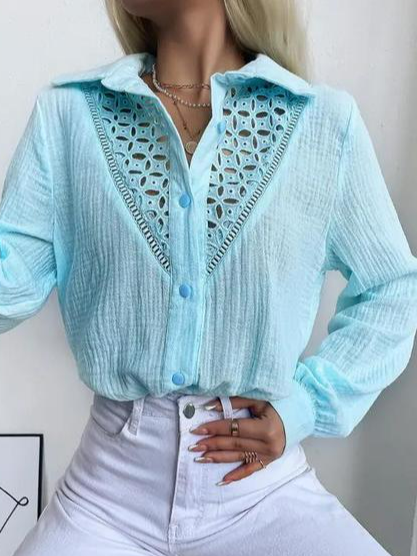 

Casual Regular Fit Shirt Collar Plain Blouse, Blue, Shirts & Blouses