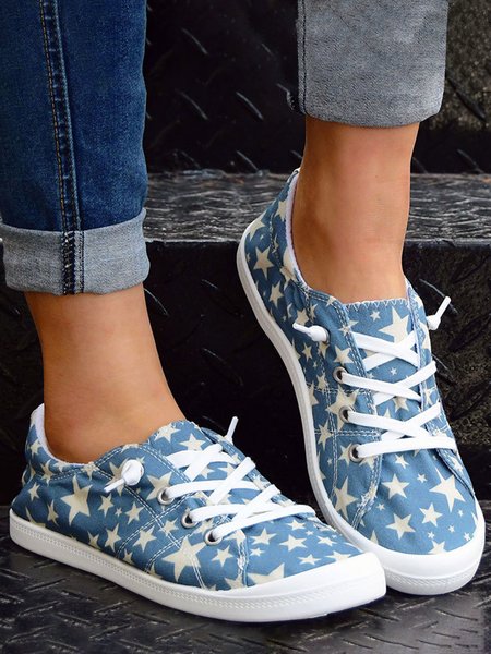 

Stars Graphics Canvas Casual Flats, Light blue, Sneakers
